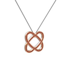 Taşlı Çift Kalp Kolye - Garnet 14 ayar rose altın kolye (40 cm gümüş rolo zincir) #yf630x