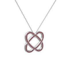 Taşlı Çift Kalp Kolye - Garnet 14 ayar beyaz altın kolye (40 cm beyaz altın rolo zincir) #z4x7us
