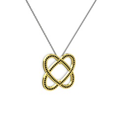 Taşlı Çift Kalp Kolye - Siyah zirkon 8 ayar altın kolye (40 cm gümüş rolo zincir) #z9o6nd
