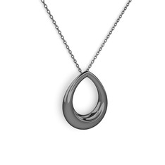 Su Damlası Kolye - 925 ayar siyah rodyum kaplama gümüş kolye (40 cm gümüş rolo zincir) #1migb2j