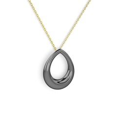 Su Damlası Kolye - 925 ayar siyah rodyum kaplama gümüş kolye (40 cm altın rolo zincir) #ips5hw
