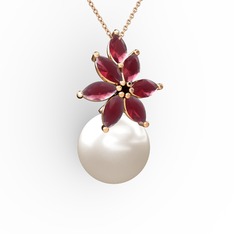 Inci ve kök yakut 925 ayar rose altın kaplama gümüş kolye (40 cm rose altın rolo zincir)