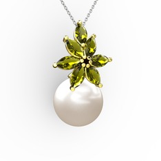 Inci ve peridot 925 ayar altın kaplama gümüş kolye (40 cm beyaz altın rolo zincir)