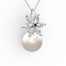 Kar Çiçeği İnci Kolye - Inci ve swarovski 14 ayar beyaz altın kolye (40 cm beyaz altın rolo zincir) #1mbtogs