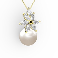 Kar Çiçeği İnci Kolye - Inci ve swarovski 18 ayar altın kolye (40 cm altın rolo zincir) #1q0h382