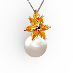 Kar Çiçeği İnci Kolye - Inci ve sitrin 8 ayar rose altın kolye (40 cm gümüş rolo zincir) #1sz2oek