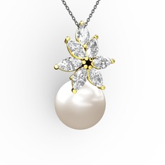 Kar Çiçeği İnci Kolye - Inci ve beyaz zirkon 925 ayar altın kaplama gümüş kolye (40 cm gümüş rolo zincir) #1u2kyw