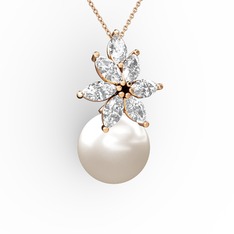 Kar Çiçeği İnci Kolye - Inci ve beyaz zirkon 8 ayar rose altın kolye (40 cm rose altın rolo zincir) #4i3t3h