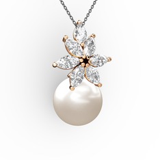 Kar Çiçeği İnci Kolye - Inci ve swarovski 18 ayar rose altın kolye (40 cm gümüş rolo zincir) #aztwhl