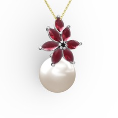 Kar Çiçeği İnci Kolye - Inci ve kök yakut 14 ayar beyaz altın kolye (40 cm gümüş rolo zincir) #iln4aw