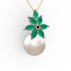 Kar Çiçeği İnci Kolye - Inci ve kök zümrüt 18 ayar rose altın kolye (40 cm altın rolo zincir) #kdikn