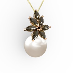 Kar Çiçeği İnci Kolye - Inci ve dumanlı kuvars 14 ayar rose altın kolye (40 cm altın rolo zincir) #l20a9d