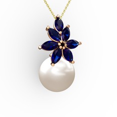 Kar Çiçeği İnci Kolye - Inci ve lab safir 18 ayar rose altın kolye (40 cm altın rolo zincir) #mjqe1x