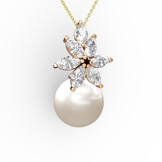 Kar Çiçeği İnci Kolye - Inci ve beyaz zirkon 8 ayar rose altın kolye (40 cm altın rolo zincir) #nqfta5