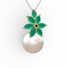 Kar Çiçeği İnci Kolye - Inci ve kök zümrüt 14 ayar altın kolye (40 cm beyaz altın rolo zincir) #tef4g1