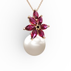 Inci ve rodolit garnet 8 ayar rose altın kolye (40 cm rose altın rolo zincir)