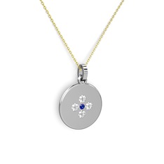 Lab safir ve beyaz zirkon 8 ayar beyaz altın kolye (40 cm altın rolo zincir)