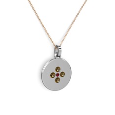 Garnet ve dumanlı kuvars 8 ayar beyaz altın kolye (40 cm rose altın rolo zincir)