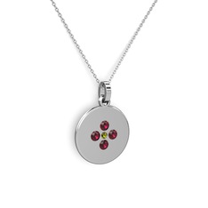 Peridot ve rodolit garnet 925 ayar gümüş kolye (40 cm beyaz altın rolo zincir)