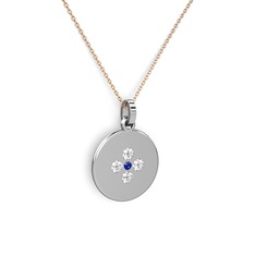 Lab safir ve pırlanta 8 ayar beyaz altın kolye (0.44 karat, 40 cm rose altın rolo zincir)