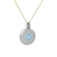 Swarovski ve akuamarin 14 ayar beyaz altın kolye (40 cm gümüş rolo zincir)