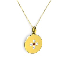 Gardenia Çiçek Kolye - Garnet ve pırlanta 14 ayar altın kolye (0.44 karat, 40 cm gümüş rolo zincir) #14unksv