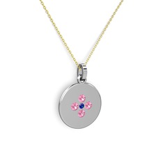 Lab safir ve pembe kuvars 8 ayar beyaz altın kolye (40 cm altın rolo zincir)
