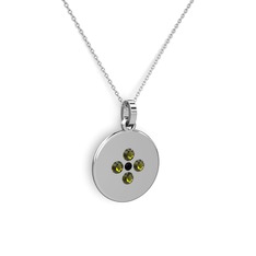 Gardenia Çiçek Kolye - Siyah zirkon ve peridot 925 ayar gümüş kolye (40 cm beyaz altın rolo zincir) #16ev32b