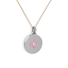 Gardenia Çiçek Kolye - Swarovski ve pembe kuvars 18 ayar beyaz altın kolye (40 cm rose altın rolo zincir) #16f3f9b