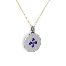 Kök yakut ve lab safir 14 ayar beyaz altın kolye (40 cm gümüş rolo zincir)