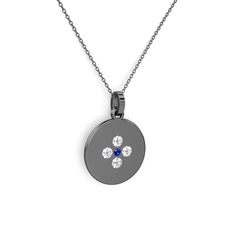Gardenia Çiçek Kolye - Lab safir ve swarovski 925 ayar siyah rodyum kaplama gümüş kolye (40 cm gümüş rolo zincir) #17127bp