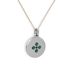 Lab safir ve yeşil kuvars 14 ayar beyaz altın kolye (40 cm rose altın rolo zincir)