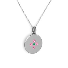 Kök zümrüt ve pembe kuvars 925 ayar gümüş kolye (40 cm beyaz altın rolo zincir)
