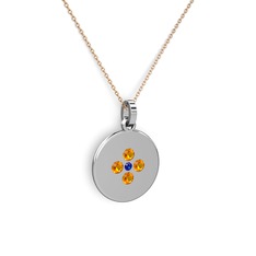 Lab safir ve sitrin 925 ayar gümüş kolye (40 cm rose altın rolo zincir)