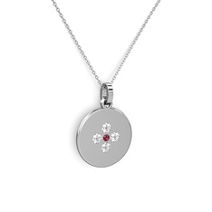 Rodolit garnet ve beyaz zirkon 14 ayar beyaz altın kolye (40 cm beyaz altın rolo zincir)