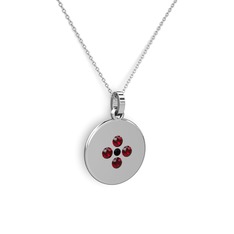 Gardenia Çiçek Kolye - Siyah zirkon ve garnet 18 ayar beyaz altın kolye (40 cm beyaz altın rolo zincir) #1cmnih3