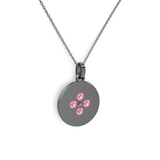 Dumanlı kuvars ve pembe kuvars 925 ayar siyah rodyum kaplama gümüş kolye (40 cm gümüş rolo zincir)