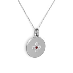Gardenia Çiçek Kolye - Garnet ve pırlanta 925 ayar gümüş kolye (0.44 karat, 40 cm beyaz altın rolo zincir) #1fymwl7