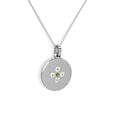 Gardenia Çiçek Kolye - Peridot ve pırlanta 14 ayar beyaz altın kolye (0.44 karat, 40 cm beyaz altın rolo zincir) #1fza0nl
