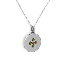 Gardenia Çiçek Kolye - Rodolit garnet ve peridot 14 ayar beyaz altın kolye (40 cm beyaz altın rolo zincir) #1gz4zqe