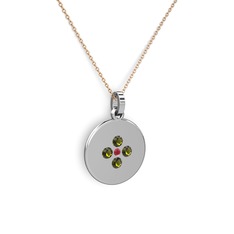 Kök yakut ve peridot 925 ayar gümüş kolye (40 cm rose altın rolo zincir)
