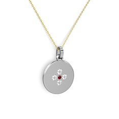 Gardenia Çiçek Kolye - Garnet ve swarovski 18 ayar beyaz altın kolye (40 cm altın rolo zincir) #1hwdlz2