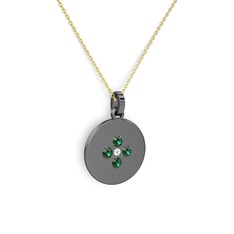 Swarovski ve yeşil kuvars 925 ayar siyah rodyum kaplama gümüş kolye (40 cm altın rolo zincir)