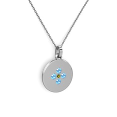 Peridot ve akuamarin 18 ayar beyaz altın kolye (40 cm gümüş rolo zincir)