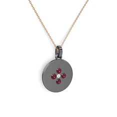 Gardenia Çiçek Kolye - Pırlanta ve rodolit garnet 925 ayar siyah rodyum kaplama gümüş kolye (0.036 karat, 40 cm rose altın rolo zincir) #1ij9qd0