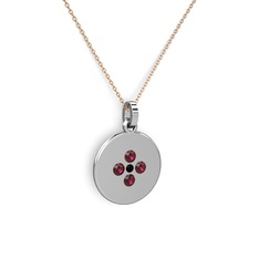 Siyah zirkon ve rodolit garnet 14 ayar beyaz altın kolye (40 cm gümüş rolo zincir)
