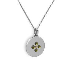 Gardenia Çiçek Kolye - Dumanlı kuvars ve peridot 14 ayar beyaz altın kolye (40 cm gümüş rolo zincir) #1lafqdc