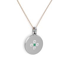 Kök zümrüt ve swarovski 925 ayar gümüş kolye (40 cm rose altın rolo zincir)
