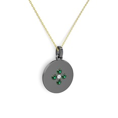 Beyaz zirkon ve yeşil kuvars 925 ayar siyah rodyum kaplama gümüş kolye (40 cm altın rolo zincir)