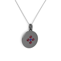 Gardenia Çiçek Kolye - Lab safir ve rodolit garnet 925 ayar siyah rodyum kaplama gümüş kolye (40 cm beyaz altın rolo zincir) #1oq84qx